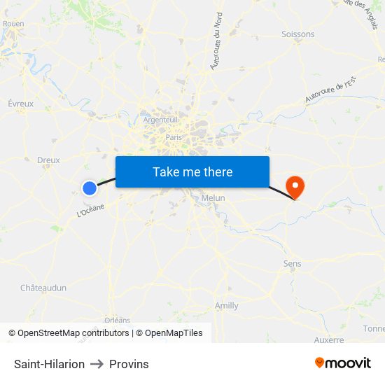 Saint-Hilarion to Provins map