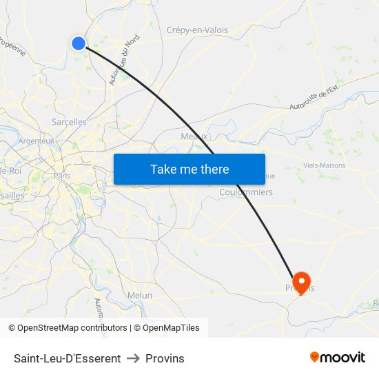 Saint-Leu-D'Esserent to Provins map