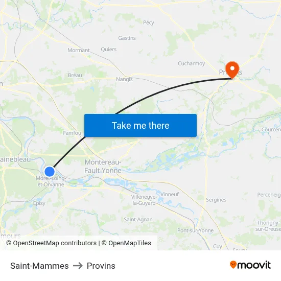 Saint-Mammes to Provins map