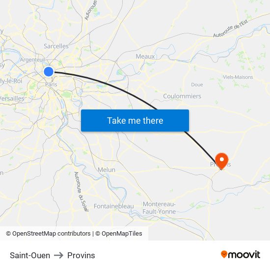 Saint-Ouen to Provins map