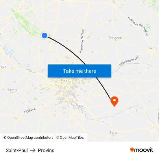 Saint-Paul to Provins map