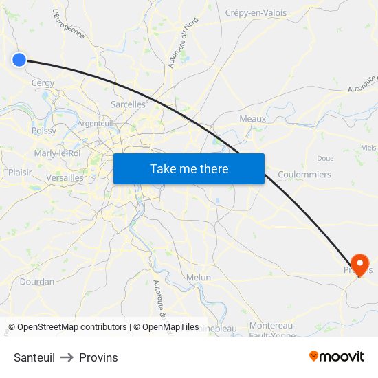 Santeuil to Provins map