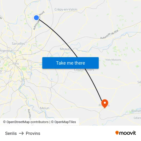 Senlis to Provins map