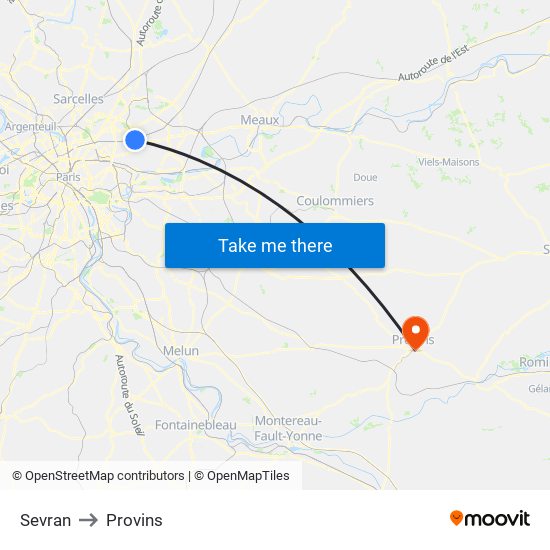 Sevran to Provins map