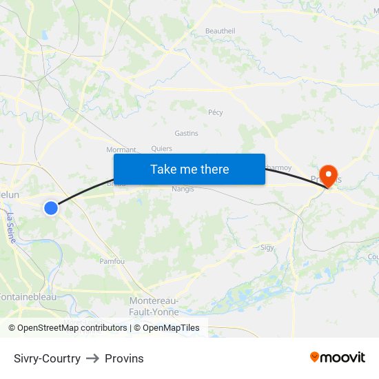 Sivry-Courtry to Provins map