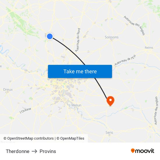 Therdonne to Provins map