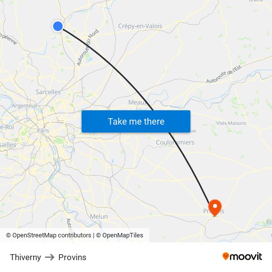 Thiverny to Provins map