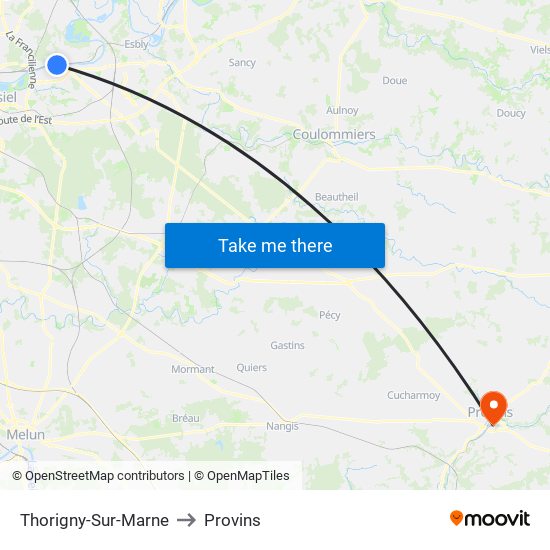 Thorigny-Sur-Marne to Provins map