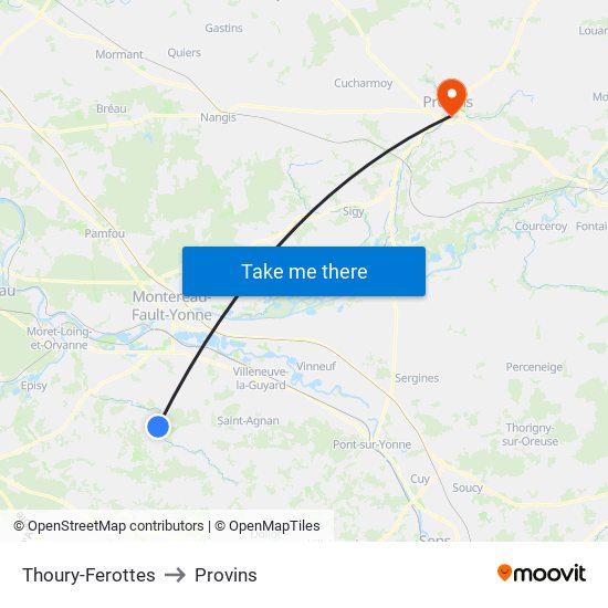 Thoury-Ferottes to Provins map