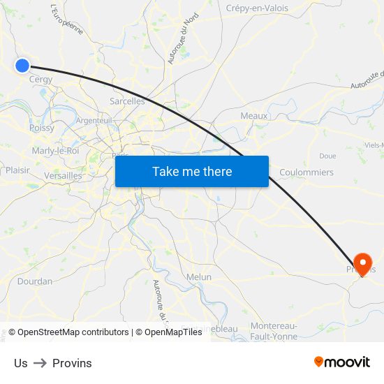 Us to Provins map