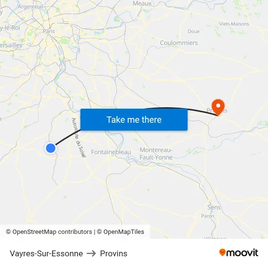 Vayres-Sur-Essonne to Provins map