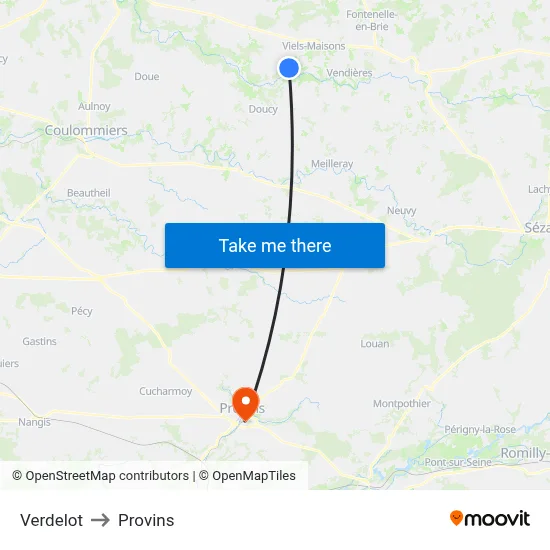 Verdelot to Provins map