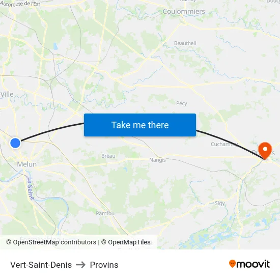 Vert-Saint-Denis to Provins map