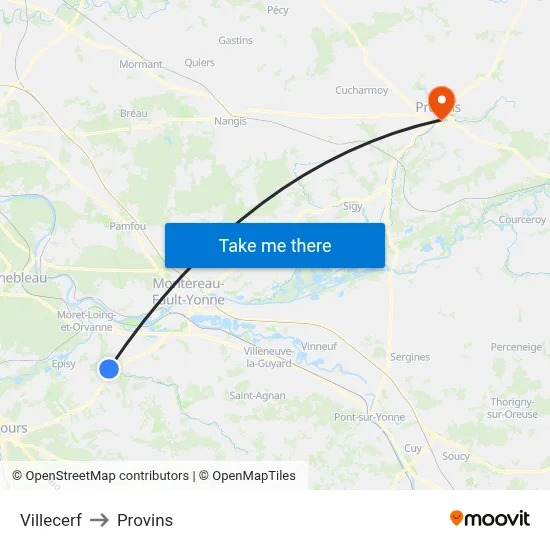 Villecerf to Provins map