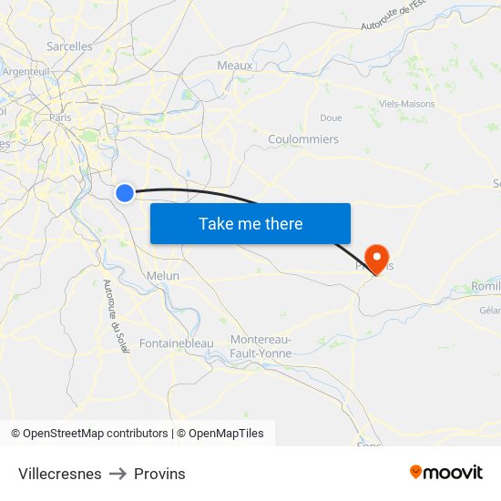 Villecresnes to Provins map
