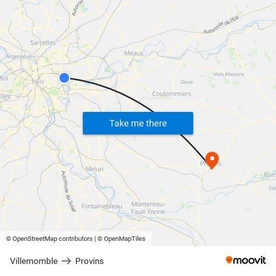Villemomble to Provins map