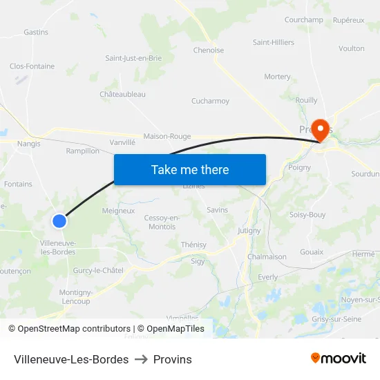 Villeneuve-Les-Bordes to Provins map