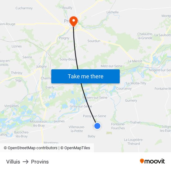 Villuis to Provins map