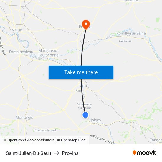 Saint-Julien-Du-Sault to Provins map