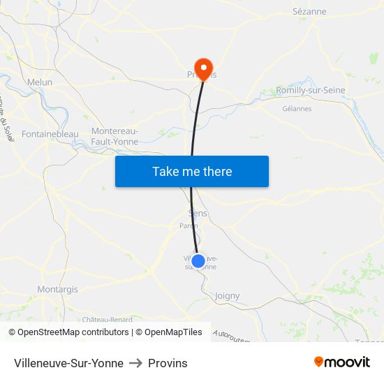 Villeneuve-Sur-Yonne to Provins map