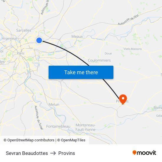 Sevran Beaudottes to Provins map