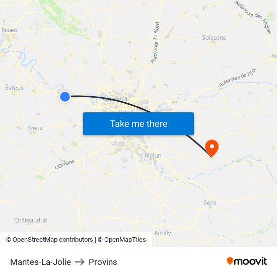 Mantes-La-Jolie to Provins map