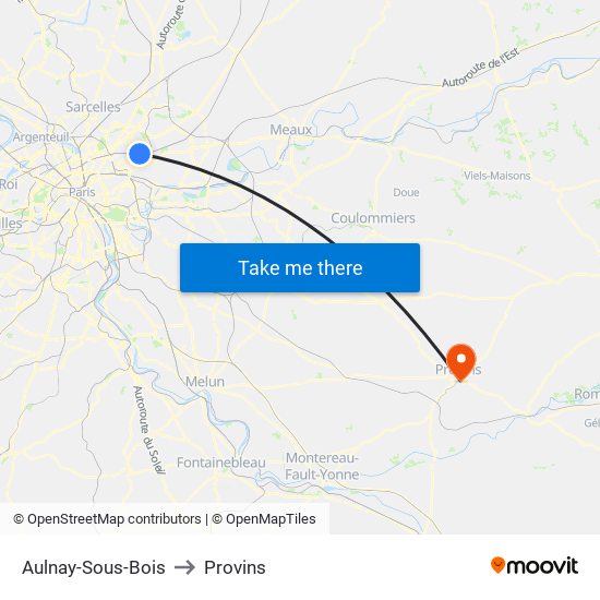 Aulnay-Sous-Bois to Provins map