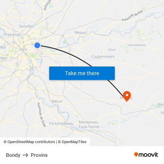 Bondy to Provins map