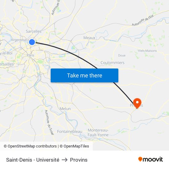 Saint-Denis - Université to Provins map