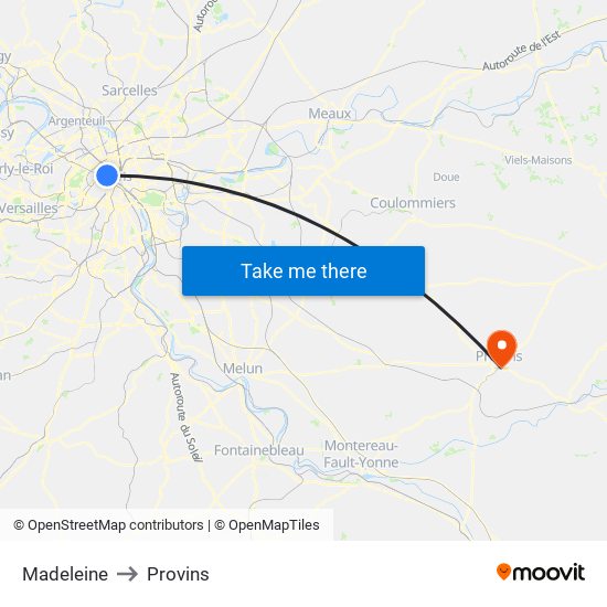 Madeleine to Provins map