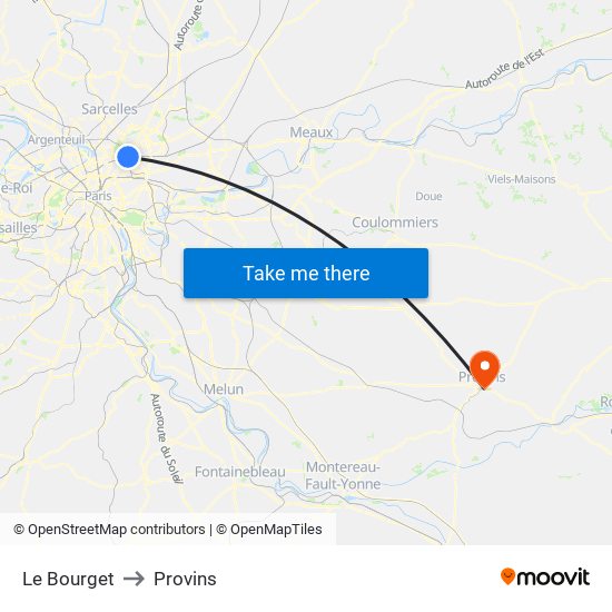 Le Bourget to Provins map