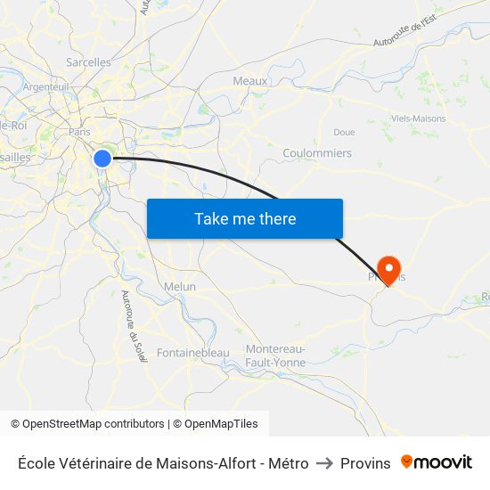 École Vétérinaire de Maisons-Alfort - Métro to Provins map