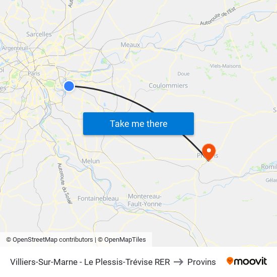Villiers-Sur-Marne - Le Plessis-Trévise RER to Provins map