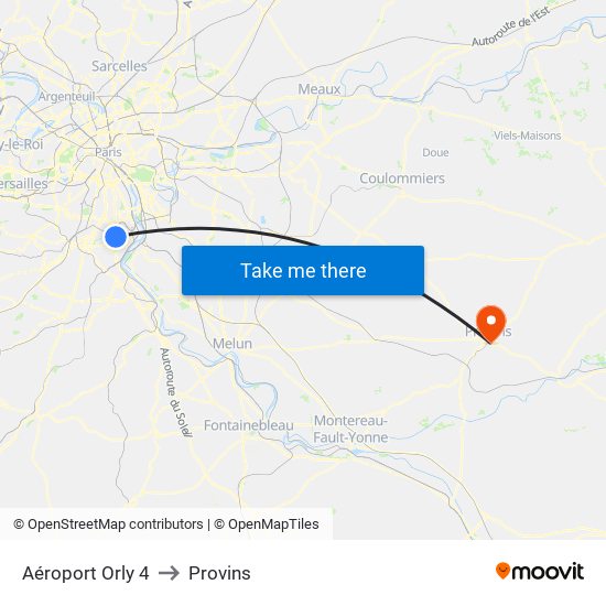 Aéroport Orly 4 to Provins map