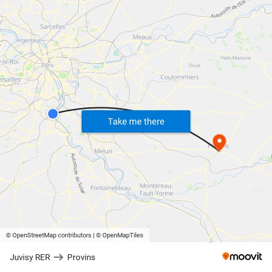 Juvisy RER to Provins map