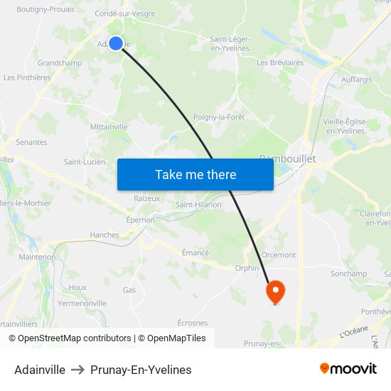 Adainville to Prunay-En-Yvelines map