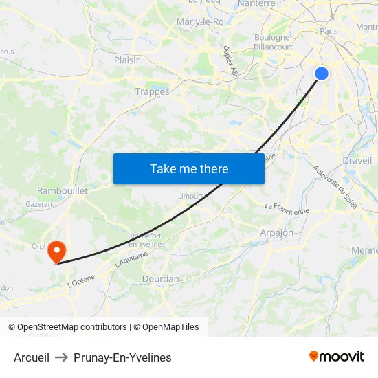 Arcueil to Prunay-En-Yvelines map