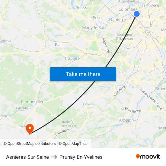 Asnieres-Sur-Seine to Prunay-En-Yvelines map