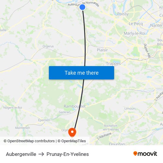 Aubergenville to Prunay-En-Yvelines map