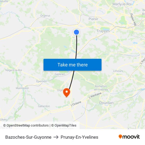 Bazoches-Sur-Guyonne to Prunay-En-Yvelines map