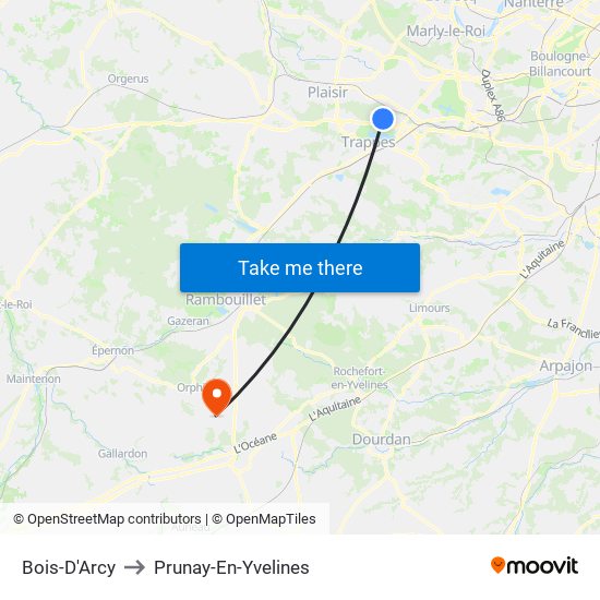 Bois-D'Arcy to Prunay-En-Yvelines map