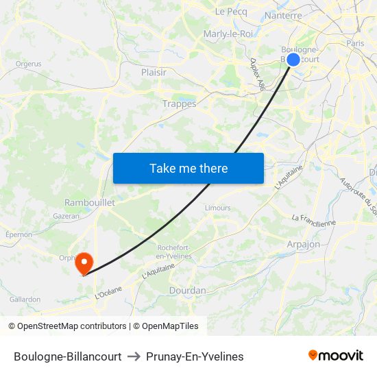 Boulogne-Billancourt to Prunay-En-Yvelines map