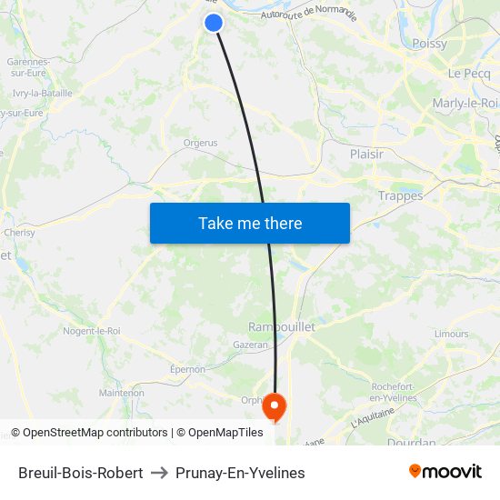 Breuil-Bois-Robert to Prunay-En-Yvelines map