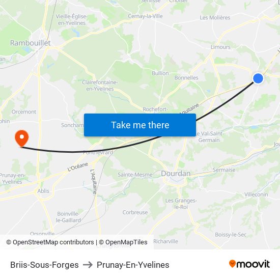 Briis-Sous-Forges to Prunay-En-Yvelines map