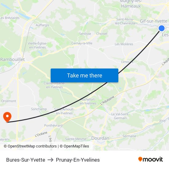 Bures-Sur-Yvette to Prunay-En-Yvelines map