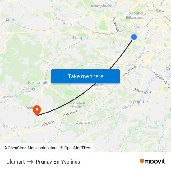 Clamart to Prunay-En-Yvelines map