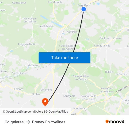 Coignieres to Prunay-En-Yvelines map