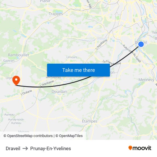Draveil to Prunay-En-Yvelines map