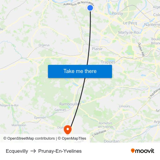 Ecquevilly to Prunay-En-Yvelines map