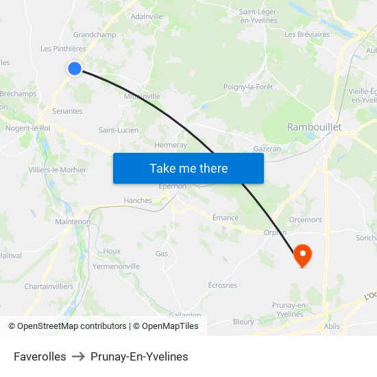Faverolles to Prunay-En-Yvelines map